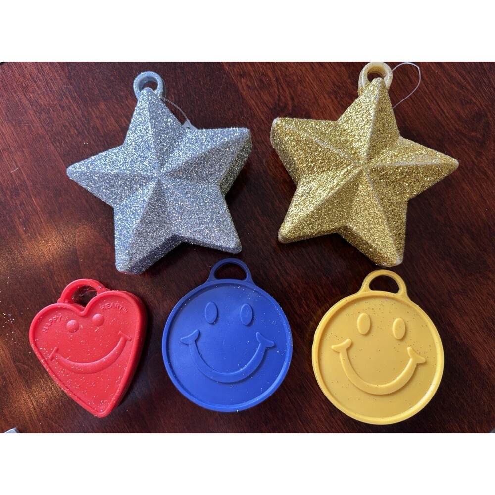 Balloon Weights Lot Of 5 Sparkly Stars Smiley Faces Heart Party Decor